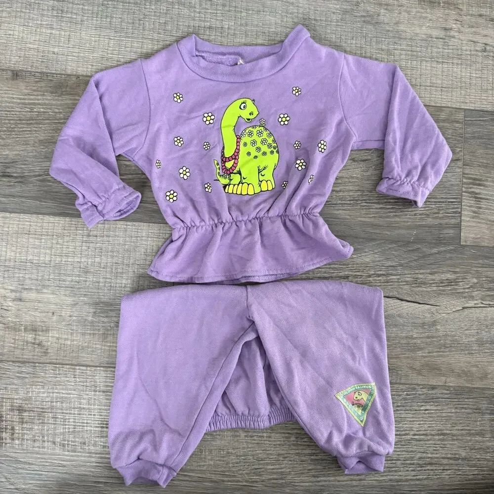 Vtg Glow A Saurus Dinosaur Girls Outfit Set Flower Glow In The Dark 18 Months